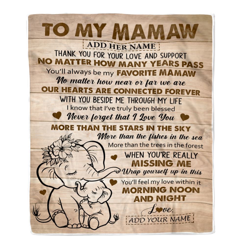 Personalized To My Mamaw Gifts Blanket From Granddaughter Elephant My Favorite Mamaw Birthday Gifts Mothers Day Christmas Custom Name Fleece Blanket | siriusteestore