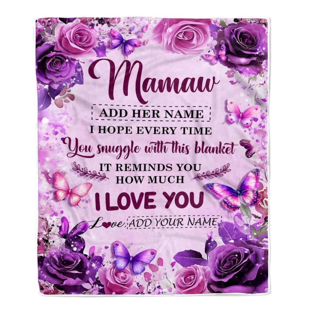 Personalized To My Mamaw Gifts Blanket From Granddaughter Grandson Purple Floral Birthday Gifts For Mamaw Mothers Day Christmas Custom Fleece Throw  Blanket | siriusteestore