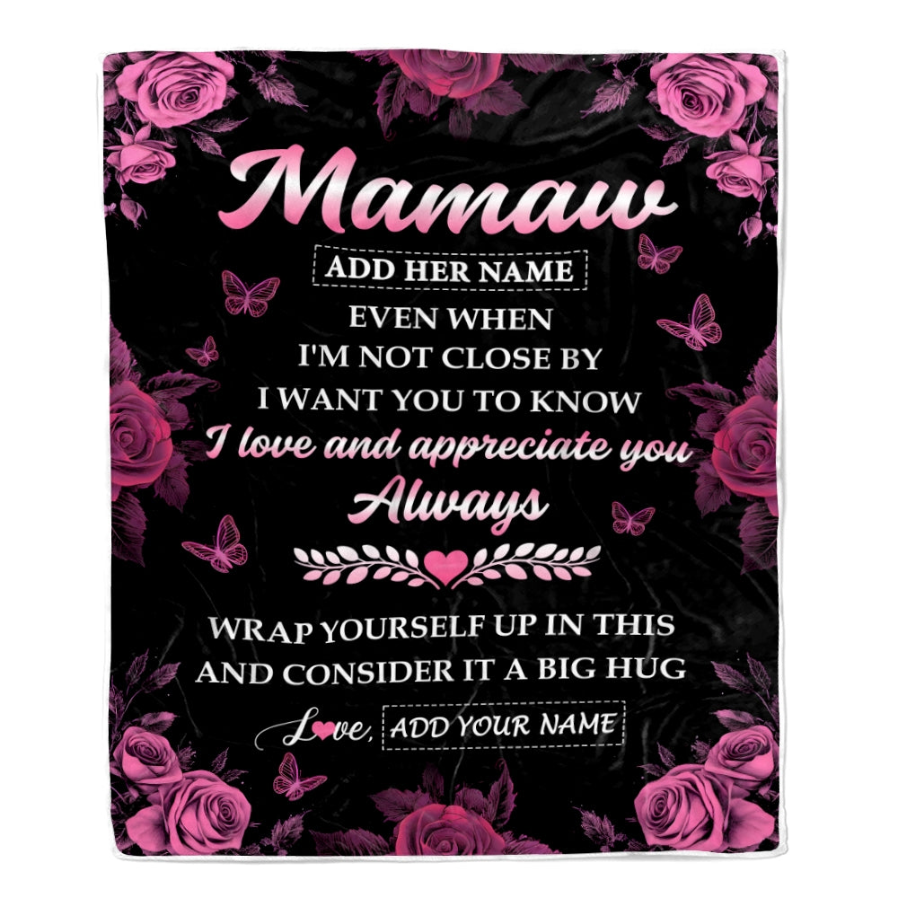 Personalized To My Mamaw Gifts From Granddaughter Grandson Blanket Rose Floral It A Big Hug Birthday Gift Idea For Mamaw Gifts Christmas Custom Fleece Blanket | siriusteestore