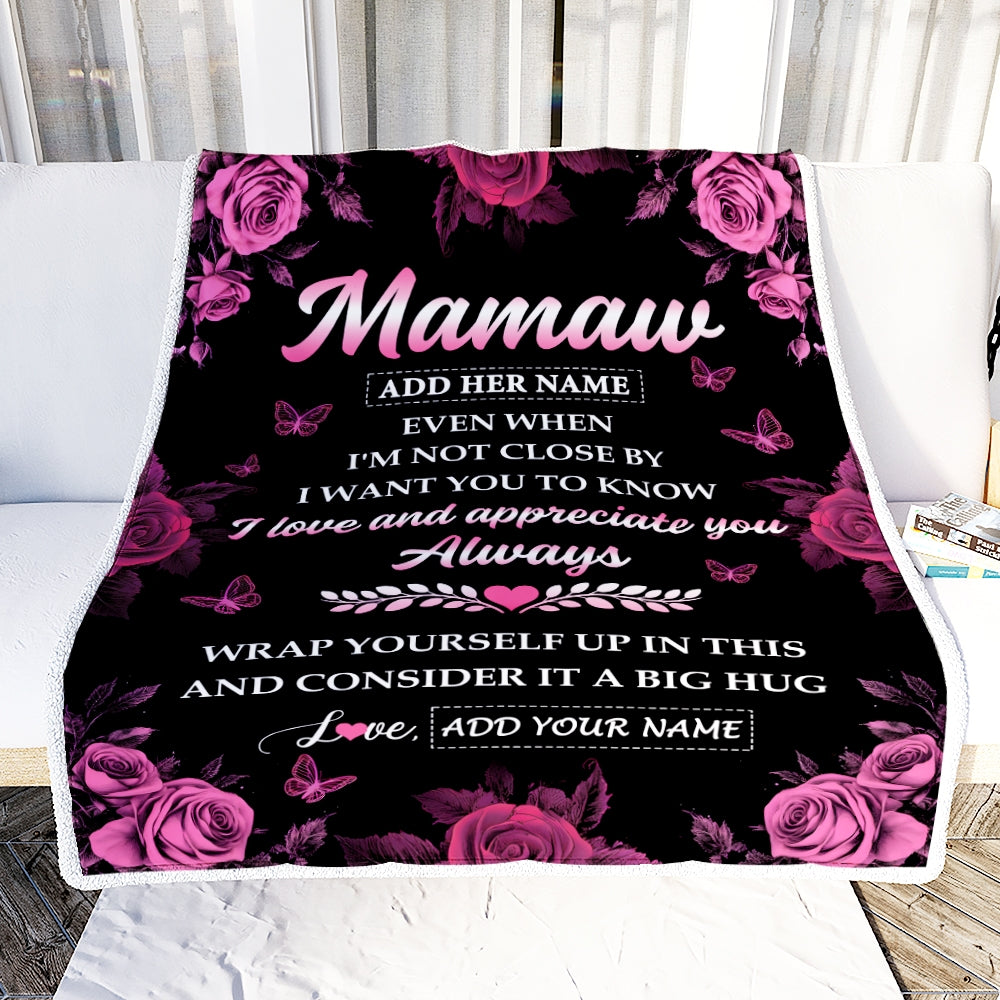 Personalized To My Mamaw Gifts From Granddaughter Grandson Blanket Rose Floral It A Big Hug Birthday Gift Idea For Mamaw Gifts Christmas Custom Fleece Blanket | siriusteestore