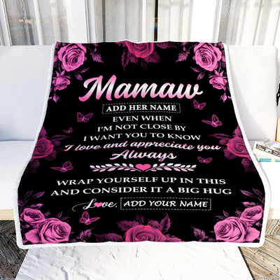 Personalized To My Mamaw Gifts From Granddaughter Grandson Blanket Rose Floral It A Big Hug Birthday Gift Idea For Mamaw Gifts Christmas Custom Fleece Blanket | siriusteestore