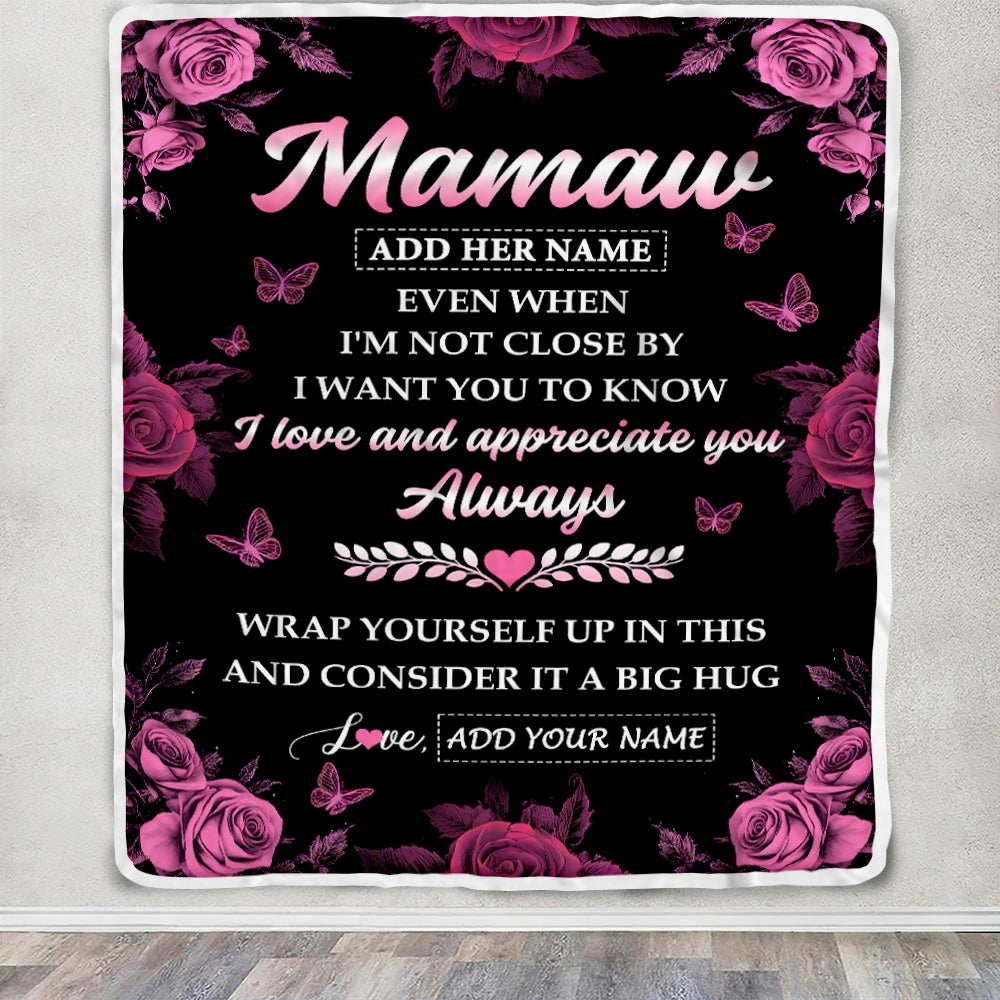 Personalized To My Mamaw Gifts From Granddaughter Grandson Blanket Rose Floral It A Big Hug Birthday Gift Idea For Mamaw Gifts Christmas Custom Fleece Blanket | siriusteestore