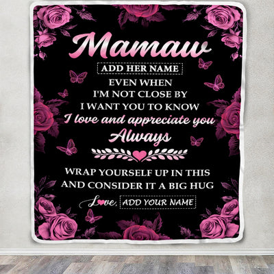 Personalized To My Mamaw Gifts From Granddaughter Grandson Blanket Rose Floral It A Big Hug Birthday Gift Idea For Mamaw Gifts Christmas Custom Fleece Blanket | siriusteestore
