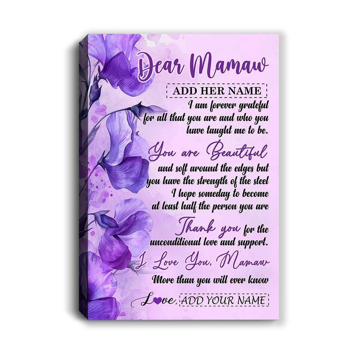 Personalized To My Mamaw Gifts From Granddaughter Grandson Canvas Flower You Are Beautiful Gifts For Mamaw Mothers Day Birthday Christmas Custom Print Framed Canvas | siriusteestore