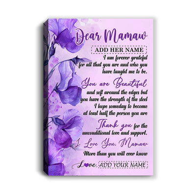 Personalized To My Mamaw Gifts From Granddaughter Grandson Canvas Flower You Are Beautiful Gifts For Mamaw Mothers Day Birthday Christmas Custom Print Framed Canvas | siriusteestore