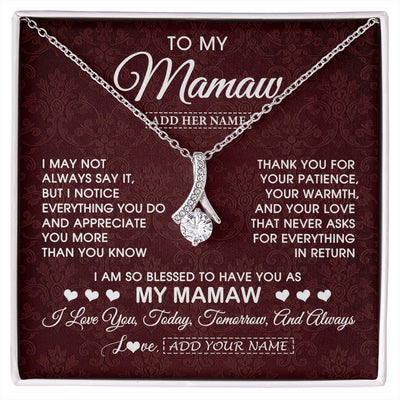 Alluring Beauty Necklace 14K White Gold Finish | 1 | Personalized To My Mamaw Gifts From Granddaughter Necklace Meaningful Jewelry Pendant Gifts For Mamaw Mothers Day Birthday Christmas Gift Box Message Card | https://siriusteestore.
