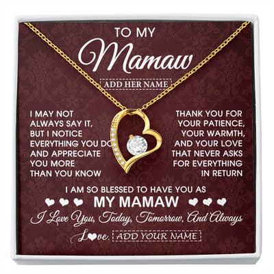 Forever Love Necklace 18K Yellow Gold Finish | 1 | Personalized To My Mamaw Gifts From Granddaughter Necklace Meaningful Jewelry Pendant Gifts For Mamaw Mothers Day Birthday Christmas Gift Box Message Card | https://siriusteestore.