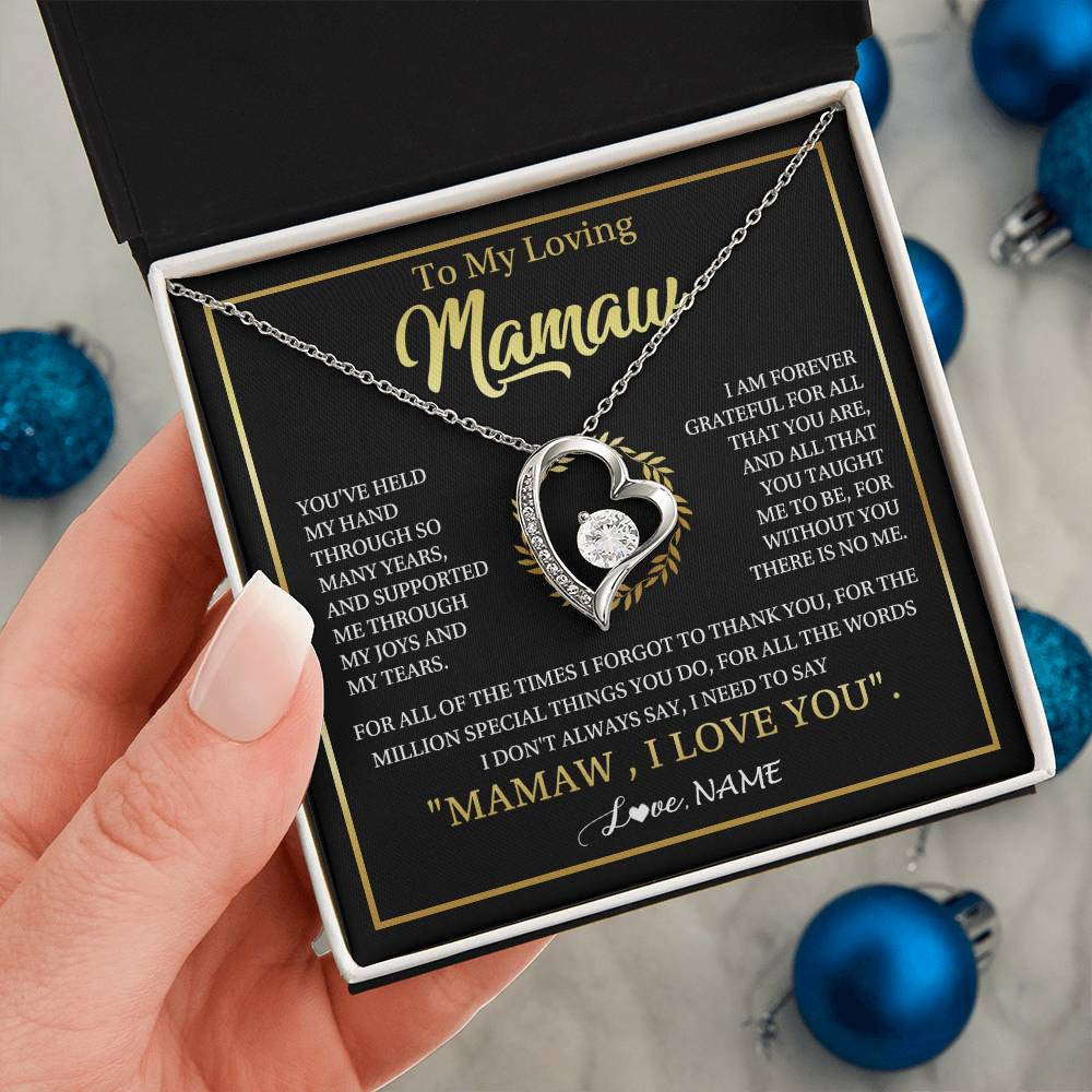 Forever Love Necklace 14K White Gold Finish | 2 | Personalized To My Mamaw Gifts Necklace From Granddaughter Grandson Grateful Thank You Mamaw Birthday Mothers Day Jewelry Customized Gift Box Message Card | siriusteestore