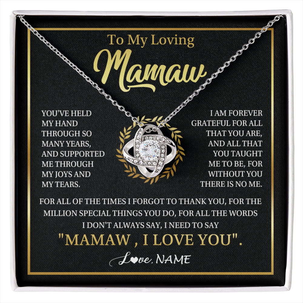 Love Knot Necklace 14K White Gold Finish | 1 | Personalized To My Mamaw Gifts Necklace From Granddaughter Grandson Grateful Thank You Mamaw Birthday Mothers Day Jewelry Customized Gift Box Message Card | siriusteestore