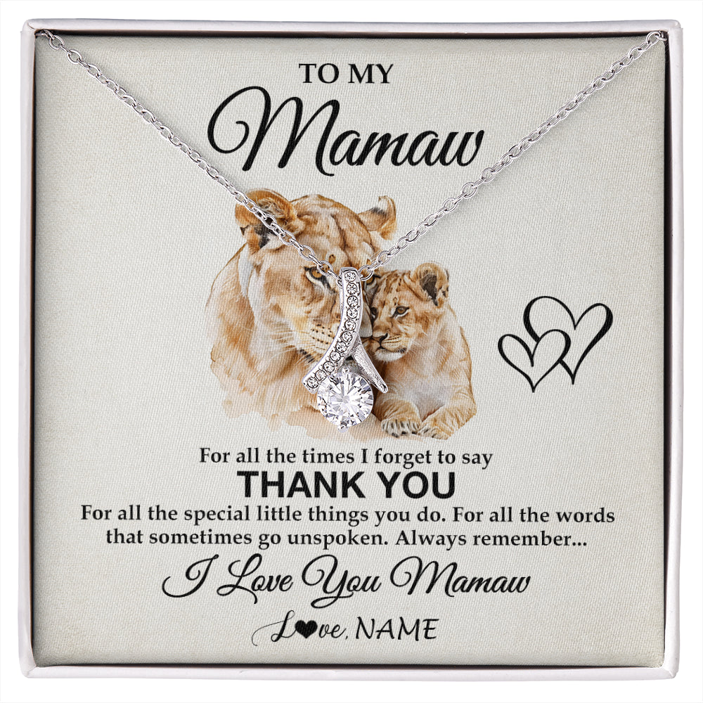 Alluring Beauty Necklace 14K White Gold Finish | 1 | Personalized To My Mamaw Necklace From Granddaughter Thank You Lion Mamaw Gift For Mothers Day Birthday Gift Christmas For Mamaw Gift Box Message Card | siriusteestore