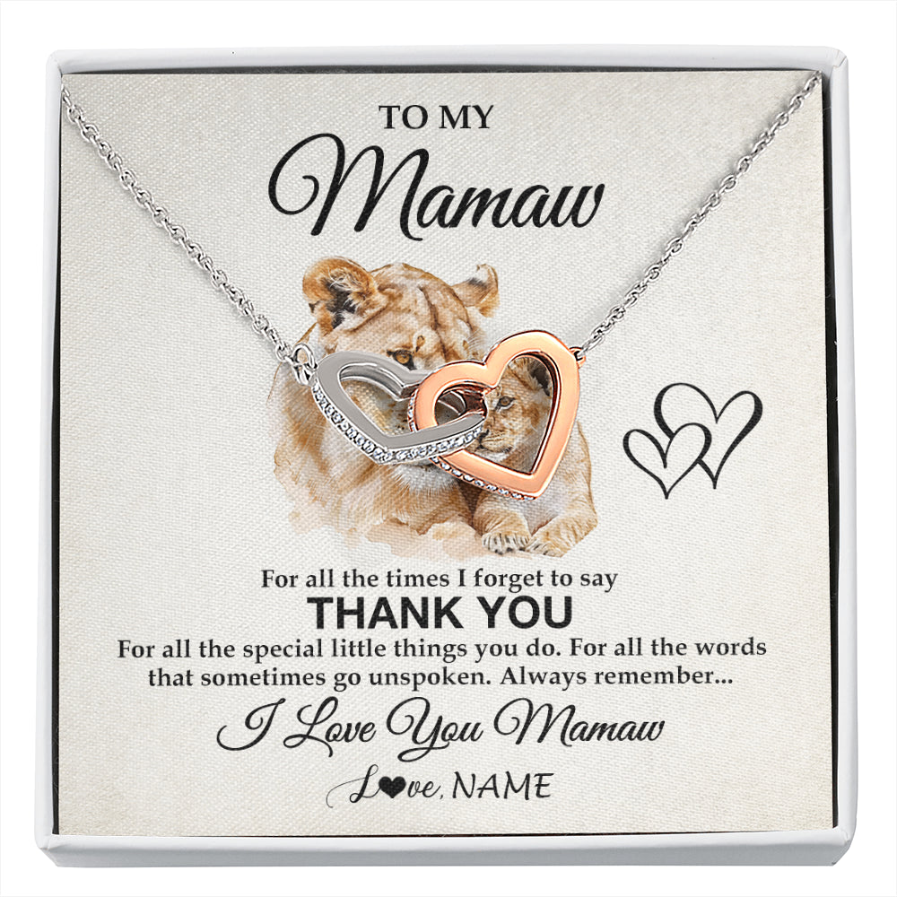 Interlocking Hearts Necklace Stainless Steel & Rose Gold Finish | 1 | Personalized To My Mamaw Necklace From Granddaughter Thank You Lion Mamaw Gift For Mothers Day Birthday Gift Christmas For Mamaw Gift Box Message Card | siriusteestore