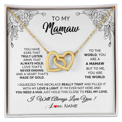 Interlocking Hearts Necklace 18K Yellow Gold Finish | 1 | Personalized To My Mamaw Necklace From Grandkids Granddaughter Hold This Close Feel My Love Mamaw Birthday Mothers Day Jewelry Customized Gift Box Message Card | siriusteestore