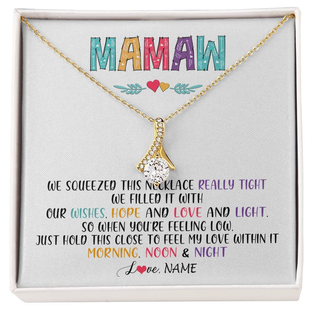 Alluring Beauty Necklace 18K Yellow Gold Finish | 1 | Personalized To My Mamaw Necklace From Grandkids Granddaughter We Squeezed This Necklace Mamaw Birthday Mothers Day Jewelry Customized Gift Box Message Card | siriusteestore