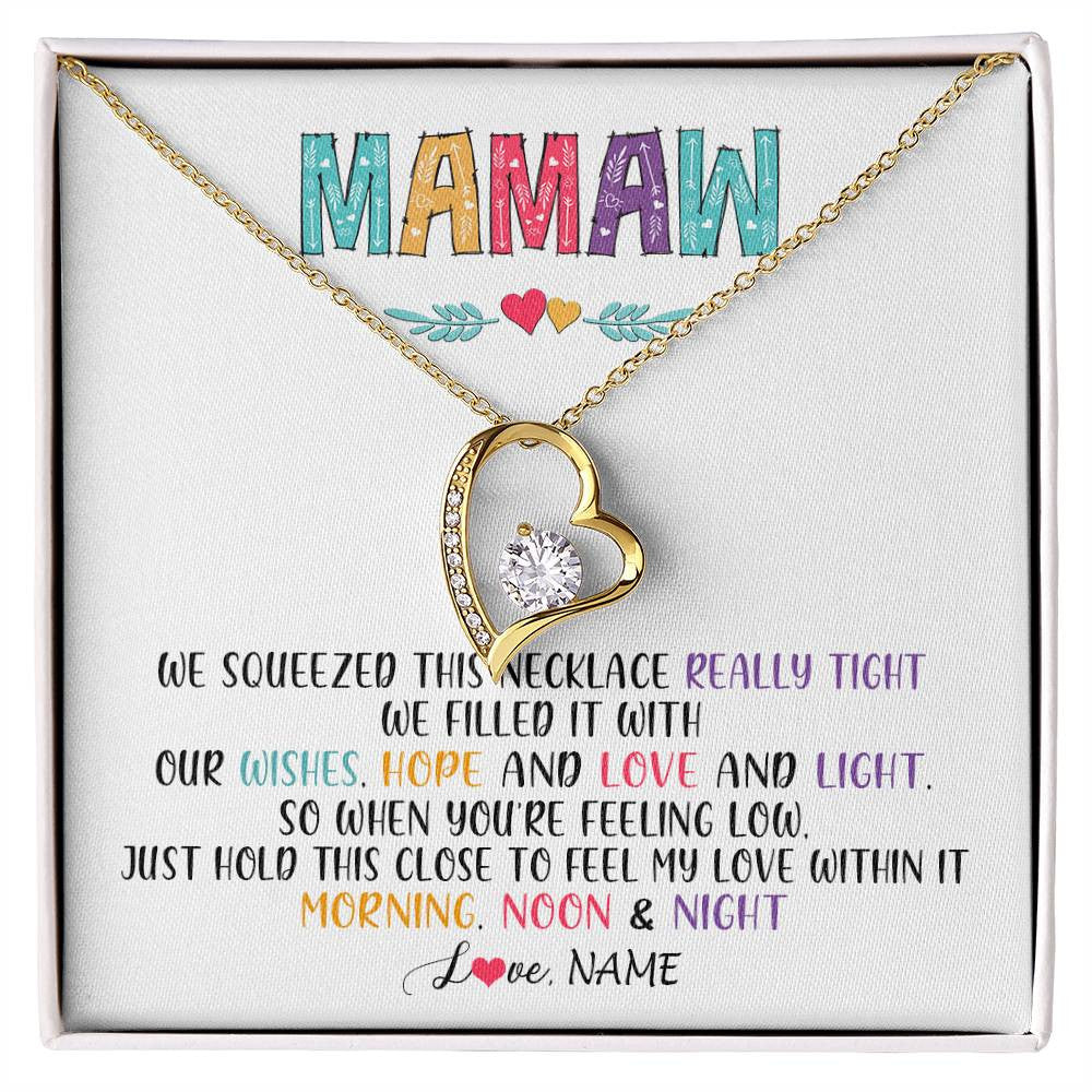 Forever Love Necklace 18K Yellow Gold Finish | 1 | Personalized To My Mamaw Necklace From Grandkids Granddaughter We Squeezed This Necklace Mamaw Birthday Mothers Day Jewelry Customized Gift Box Message Card | siriusteestore