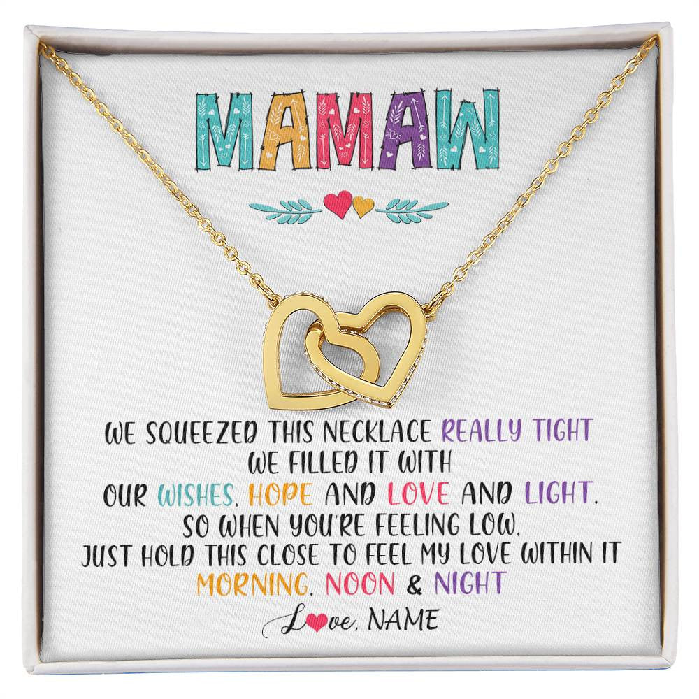 Interlocking Hearts Necklace 18K Yellow Gold Finish | 1 | Personalized To My Mamaw Necklace From Grandkids Granddaughter We Squeezed This Necklace Mamaw Birthday Mothers Day Jewelry Customized Gift Box Message Card | siriusteestore