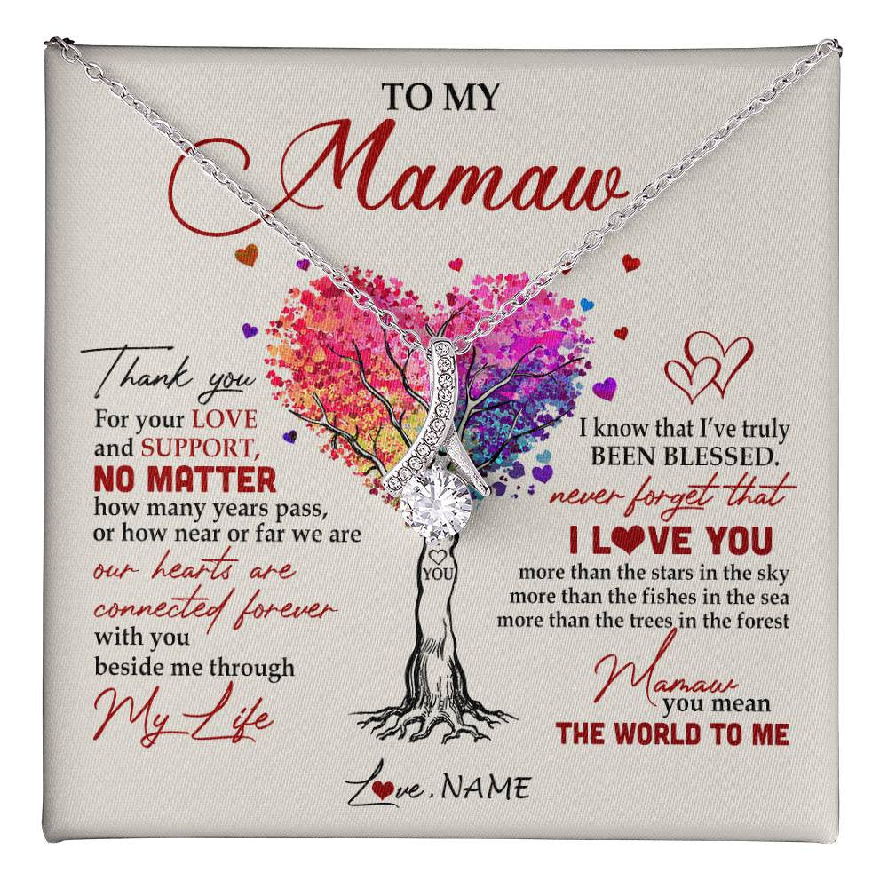 Alluring Beauty Necklace 14K White Gold Finish | 1 | Personalized To My Mamaw Necklace From Grandkids Never Forget That I Love You You Mean The World Mamaw Birthday Mothers Day Jewelry Customized Gift Box Message Card | siriusteestore