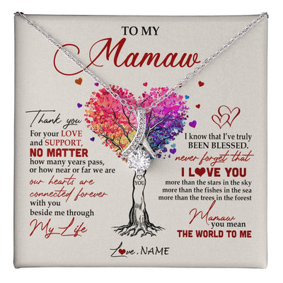 Alluring Beauty Necklace 14K White Gold Finish | 1 | Personalized To My Mamaw Necklace From Grandkids Never Forget That I Love You You Mean The World Mamaw Birthday Mothers Day Jewelry Customized Gift Box Message Card | siriusteestore