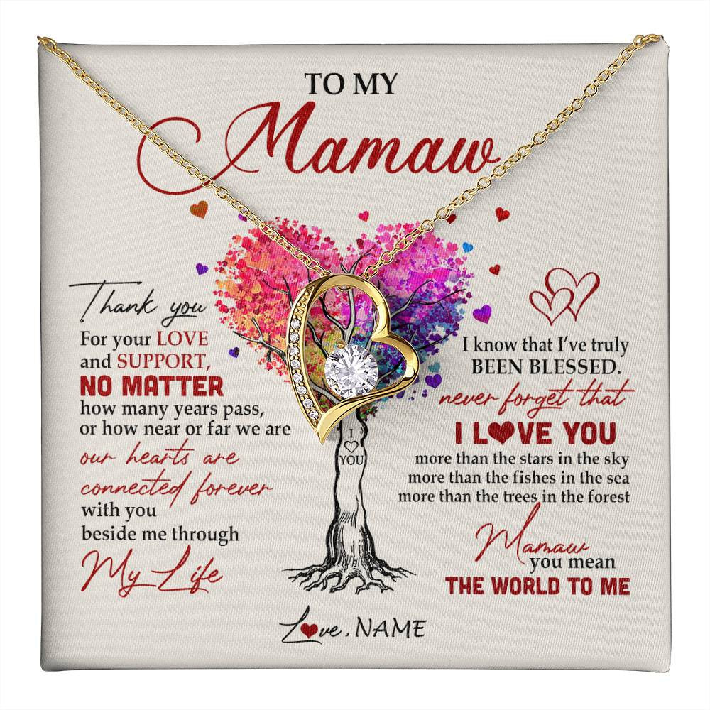 Forever Love Necklace 18K Yellow Gold Finish | 1 | Personalized To My Mamaw Necklace From Grandkids Never Forget That I Love You You Mean The World Mamaw Birthday Mothers Day Jewelry Customized Gift Box Message Card | siriusteestore