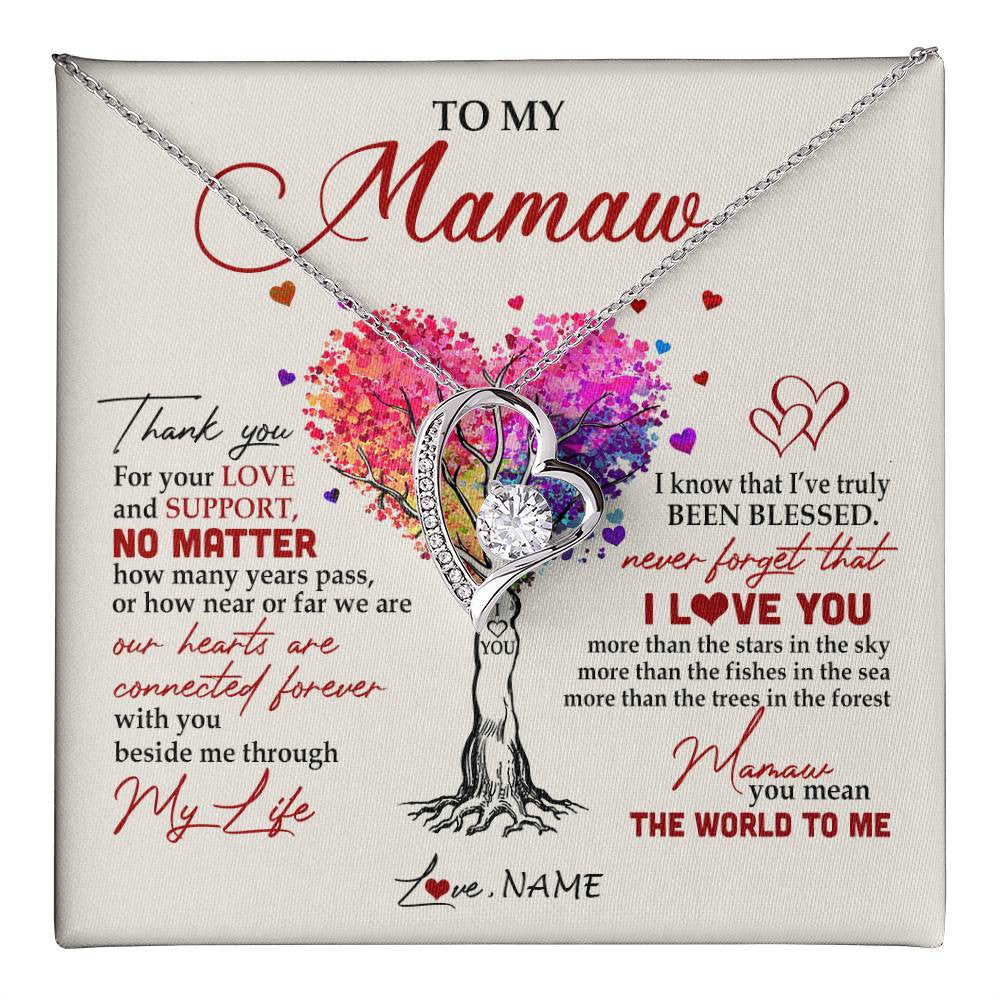 Forever Love Necklace 14K White Gold Finish | 1 | Personalized To My Mamaw Necklace From Grandkids Never Forget That I Love You You Mean The World Mamaw Birthday Mothers Day Jewelry Customized Gift Box Message Card | siriusteestore