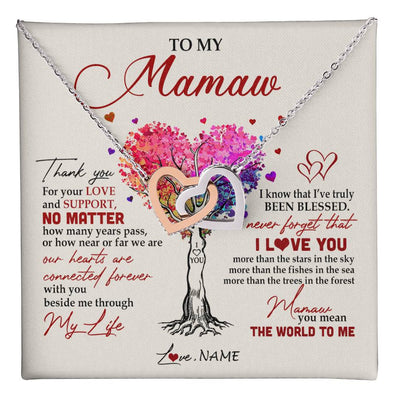 Interlocking Hearts Necklace Stainless Steel & Rose Gold Finish | 1 | Personalized To My Mamaw Necklace From Grandkids Never Forget That I Love You You Mean The World Mamaw Birthday Mothers Day Jewelry Customized Gift Box Message Card | siriusteestore