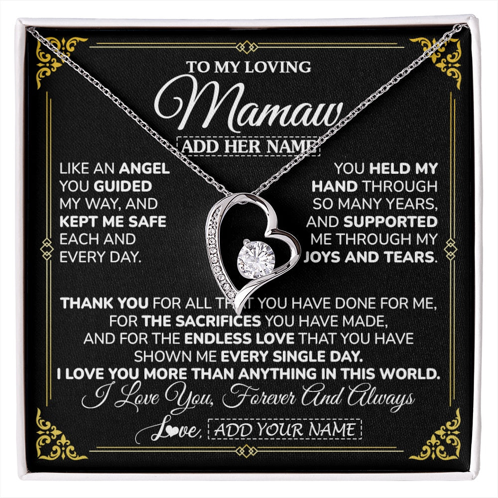 Forever Love Necklace 14K White Gold Finish | 1 | Personalized To My Mamaw Necklace Gifts Meaningful Gift To Mamaw From Granddaughter Without You There Is No Me Mothers Day Birthday Gift Box Message Card | https://siriusteestore.
