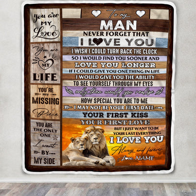 Personalized To My Man Blanket For Him Never Forget I Love You Couple Lion Husband Birthday Anniversary Valentines Day Christmas Customized Fleece Blanket | siriusteestore