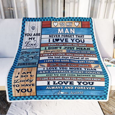 Personalized To My Man Blanket From Wife Wood I Love You More Husband Birthday Anniversary Romantic Valentines Day Christmas Customized Gift Fleece Blanket | siriusteestore