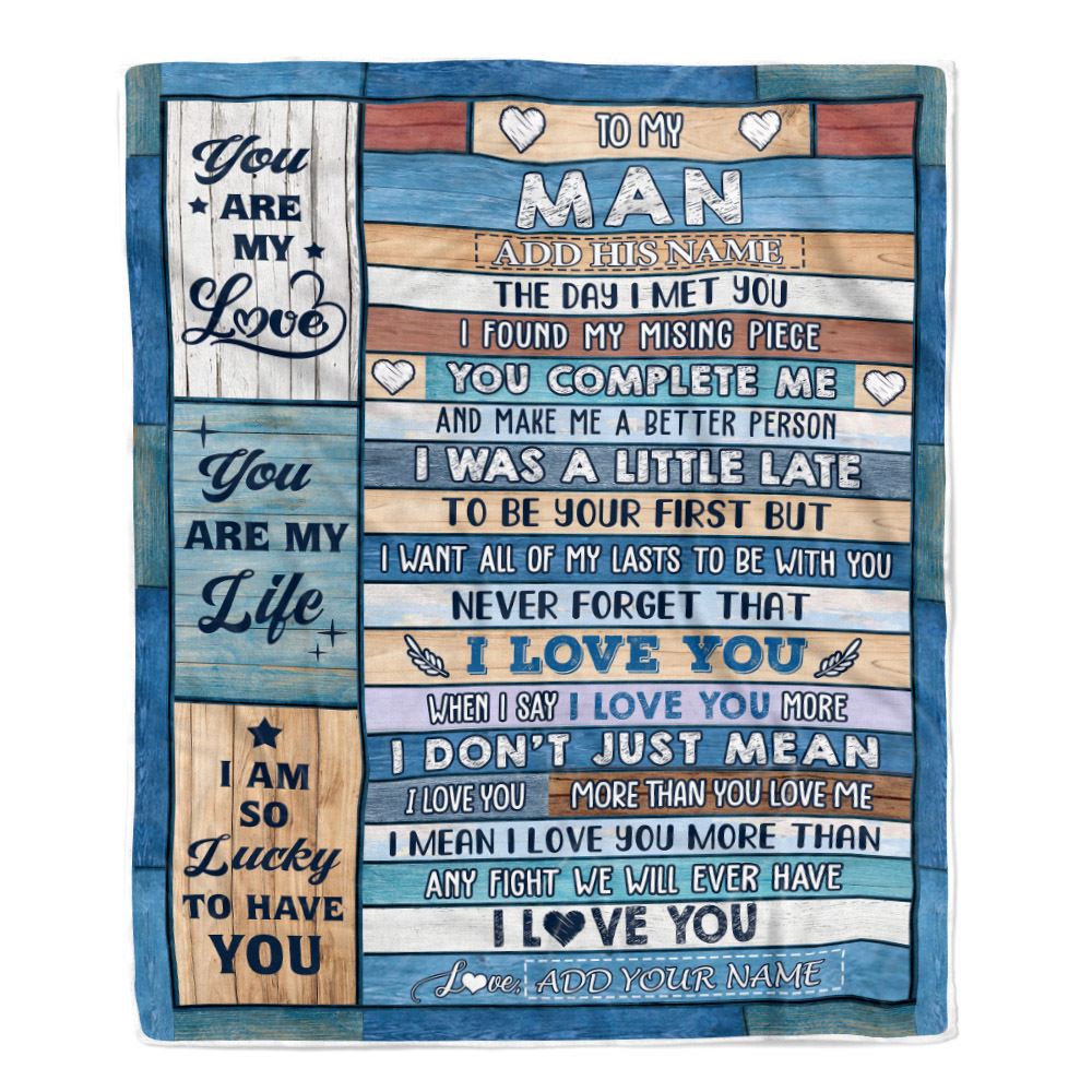 Personalized To My Man Blanket Wood The Day I Met You Husband Birthday Anniversary Romantic Valentines Day Gifts For Him Christmas Customized Fleece Blanket | siriusteestore