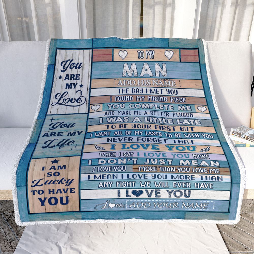 Personalized To My Man Blanket Wood The Day I Met You Husband Birthday Anniversary Romantic Valentines Day Gifts For Him Christmas Customized Fleece Blanket | siriusteestore