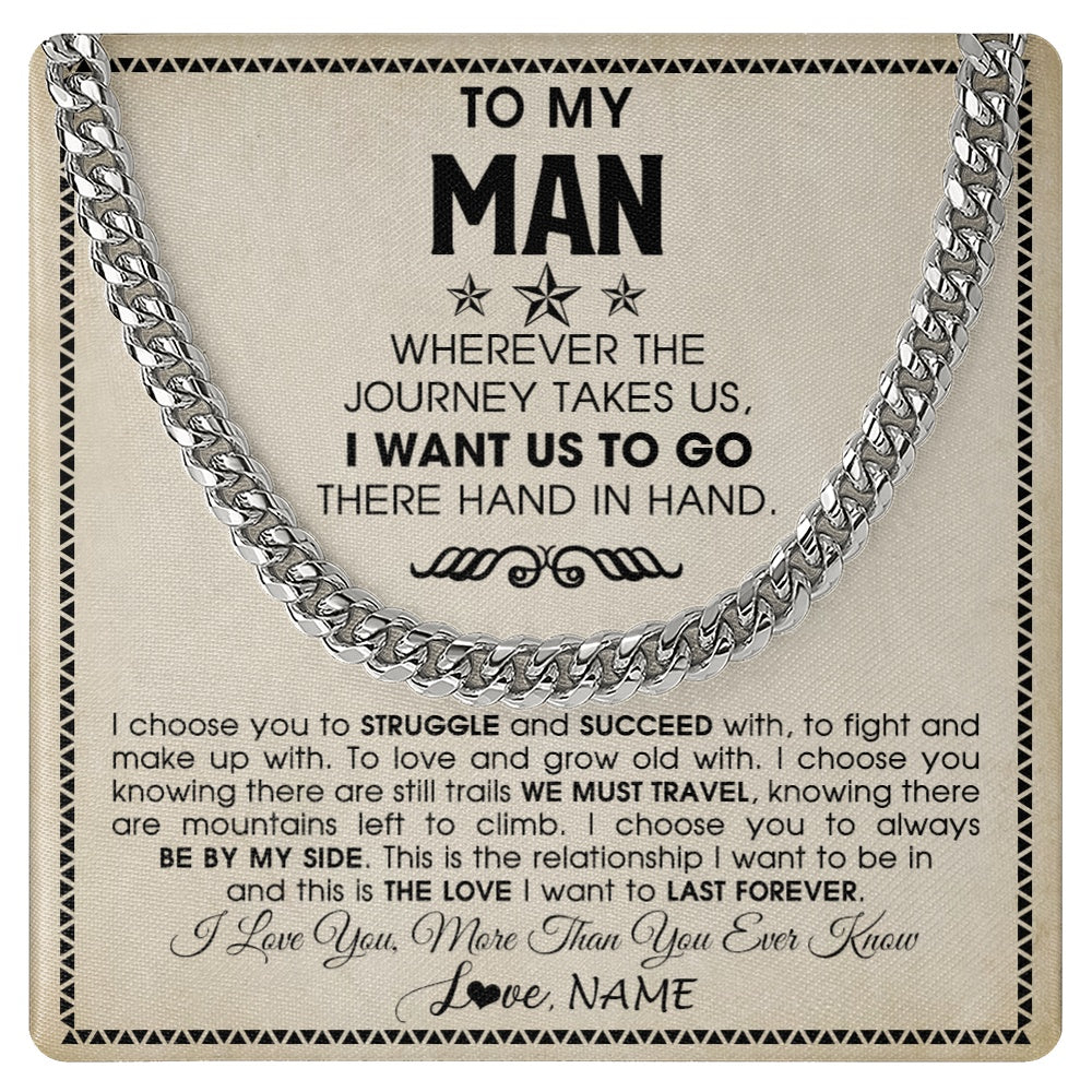 Cuban Link Chain Necklace Stainless Steel | 1 | Personalized To My Man Cuban Necklace Wherever The Journey Takes Us Boyfriend Husband Birthday Anniversary Day Christmas Customized Gift Box Message Card | https://siriusteestore.