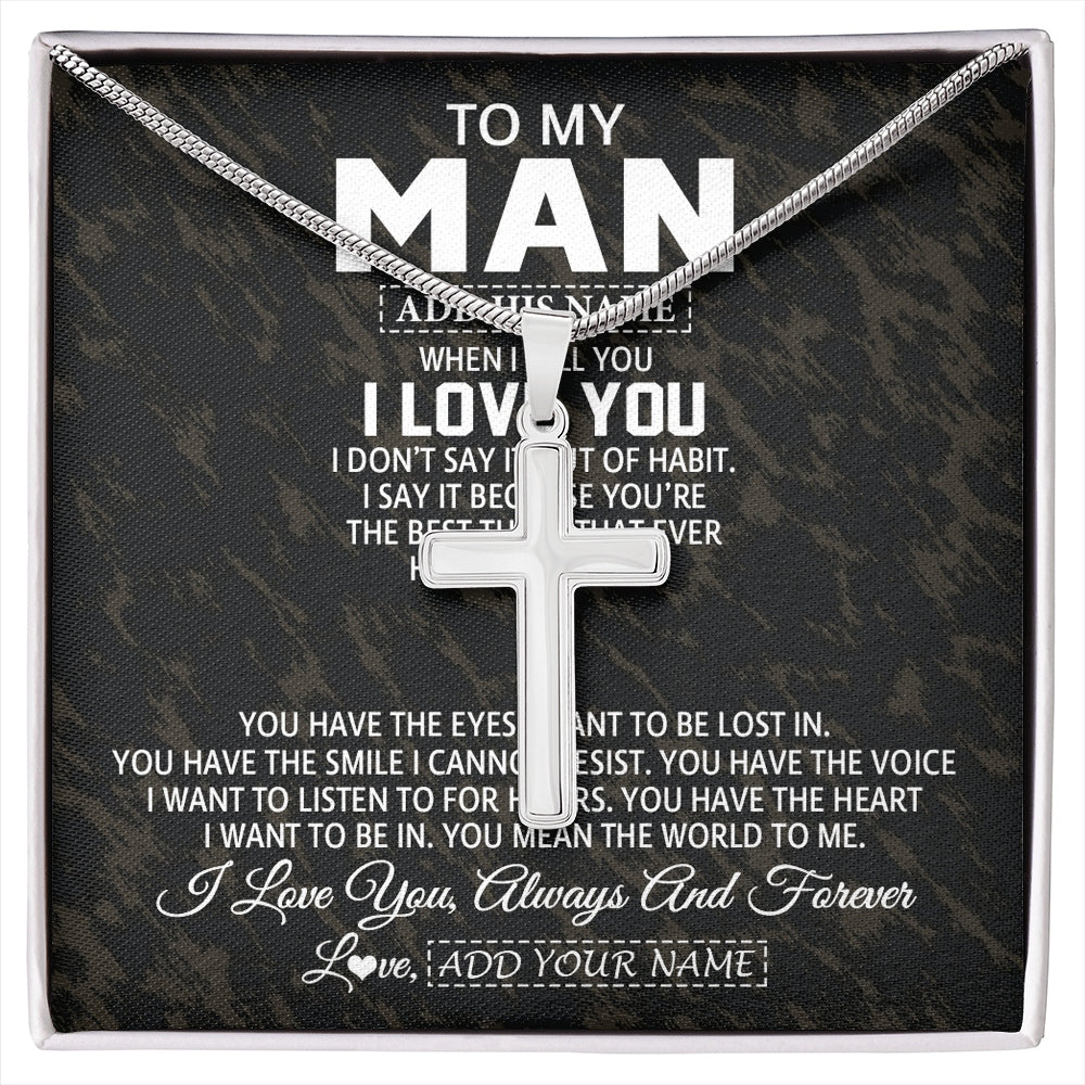 Stainless Cross Necklace Stainless Steel | 1 | Personalized To My Man Necklace For Boyfriend Gifts For Husband Ideal Gift For Valentine Birthday Anniversary Special Occasion Custom Gift Box Message Card | https://siriusteestore.
