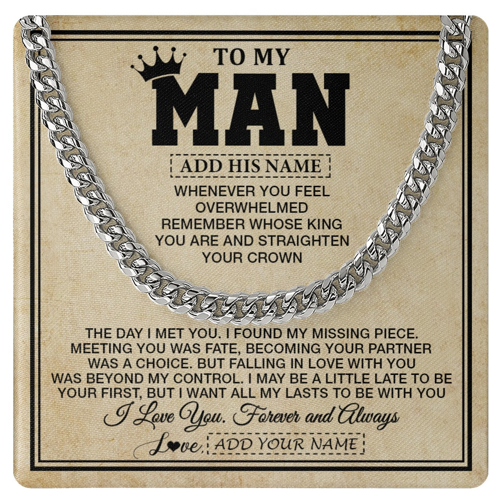 Cuban Link Chain Necklace Stainless Steel | 1 | Personalized To My Man Necklace For Men My King Romantic Boyfriend Husband Gifts Birthday For Him Anniversary Day Christmas Customized Gift Box Message Card | https://siriusteestore.