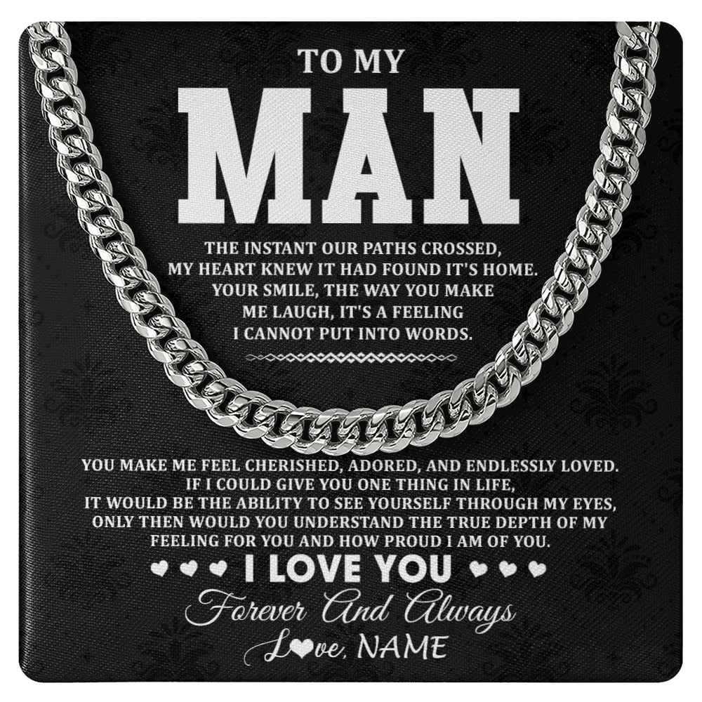 Cuban Link Chain Necklace Stainless Steel | 1 | Personalized To My Man Necklace I Love You Boyfriend Valentines Day Gift Husband Birthday Gift Anniversary Wedding Christmas Customized Gift Box Message Card | siriusteestore