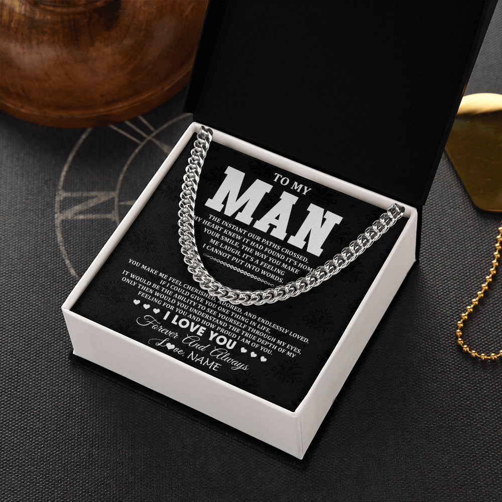 Cuban Link Chain Necklace Stainless Steel | 2 | Personalized To My Man Necklace I Love You Boyfriend Valentines Day Gift Husband Birthday Gift Anniversary Wedding Christmas Customized Gift Box Message Card | siriusteestore