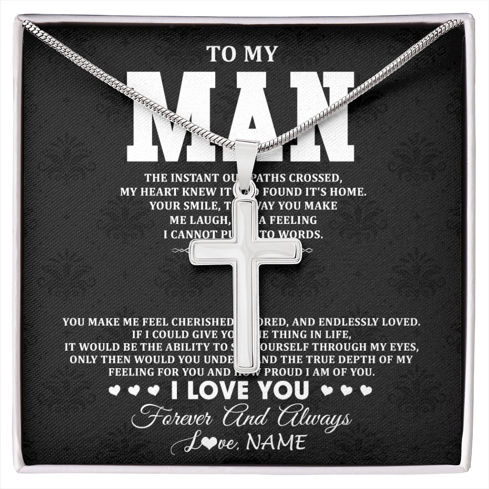 Stainless Cross Necklace Stainless Steel | 1 | Personalized To My Man Necklace I Love You Boyfriend Valentines Day Gift Husband Birthday Gift Anniversary Wedding Christmas Customized Gift Box Message Card | siriusteestore