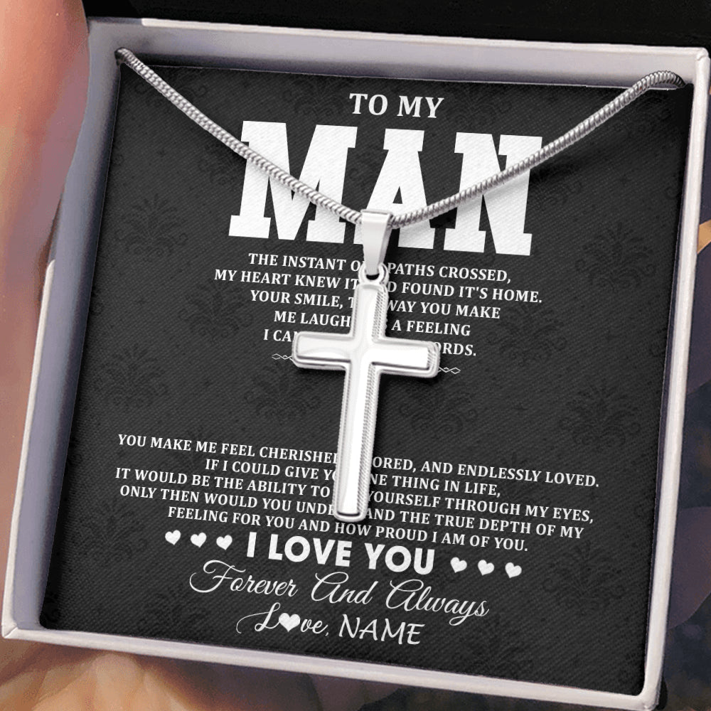Stainless Cross Necklace Stainless Steel | 2 | Personalized To My Man Necklace I Love You Boyfriend Valentines Day Gift Husband Birthday Gift Anniversary Wedding Christmas Customized Gift Box Message Card | siriusteestore