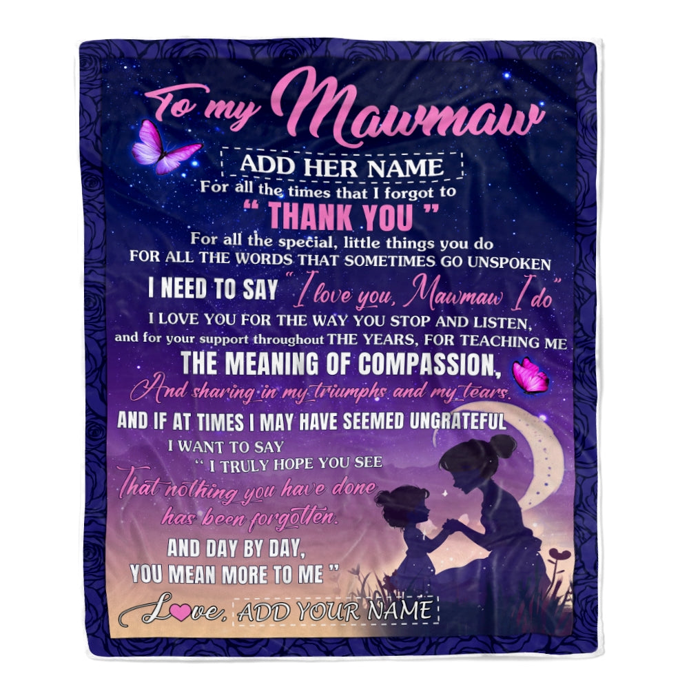 Personalized To My Mawmaw Blanket From Grandkids Grandson Night Sky Thank You Love You Mawmaw Birthday Gifts Mothers Day Christmas Customized Fleece Blanket | siriusteestore