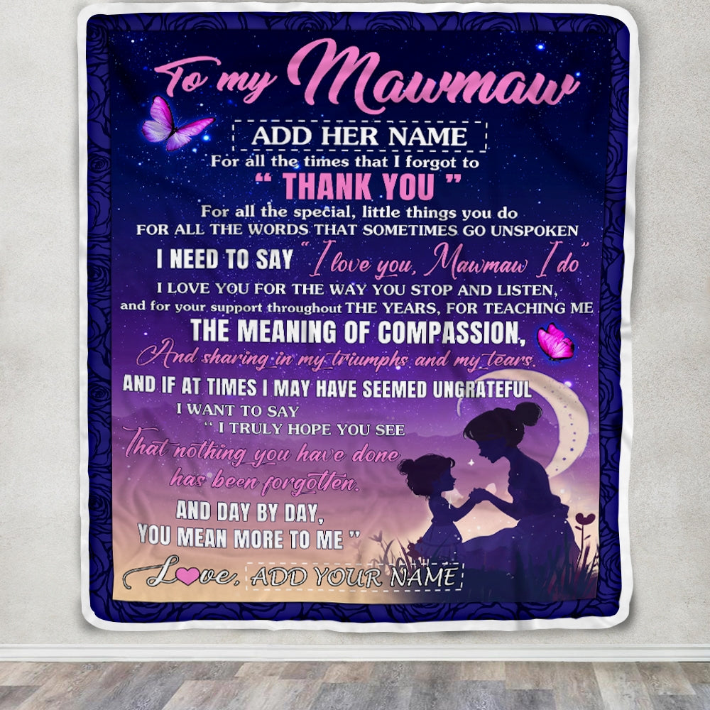 Personalized To My Mawmaw Blanket From Grandkids Grandson Night Sky Thank You Love You Mawmaw Birthday Gifts Mothers Day Christmas Customized Fleece Blanket | siriusteestore