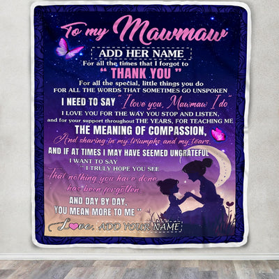 Personalized To My Mawmaw Blanket From Grandkids Grandson Night Sky Thank You Love You Mawmaw Birthday Gifts Mothers Day Christmas Customized Fleece Blanket | siriusteestore