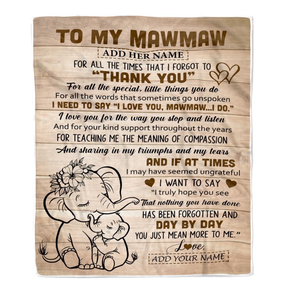 Personalized To My Mawmaw Gift Blanket From Granddaughter Elephant Thank You Best Mawmaw Birthday Gifts Mothers Day Christmas Custom Name Fleece Blanket | siriusteestore