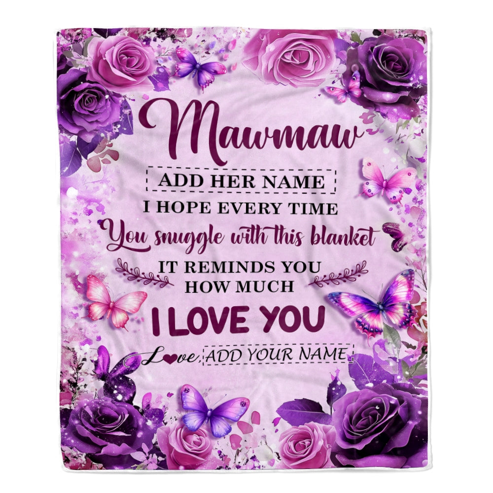 Personalized To My Mawmaw Gifts Blanket From Granddaughter Grandson Purple Floral Birthday Gifts For Mawmaw Mothers Day Christmas Custom Fleece Throw Blanket | siriusteestore