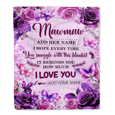 Personalized To My Mawmaw Gifts Blanket From Granddaughter Grandson Purple Floral Birthday Gifts For Mawmaw Mothers Day Christmas Custom Fleece Throw Blanket | siriusteestore
