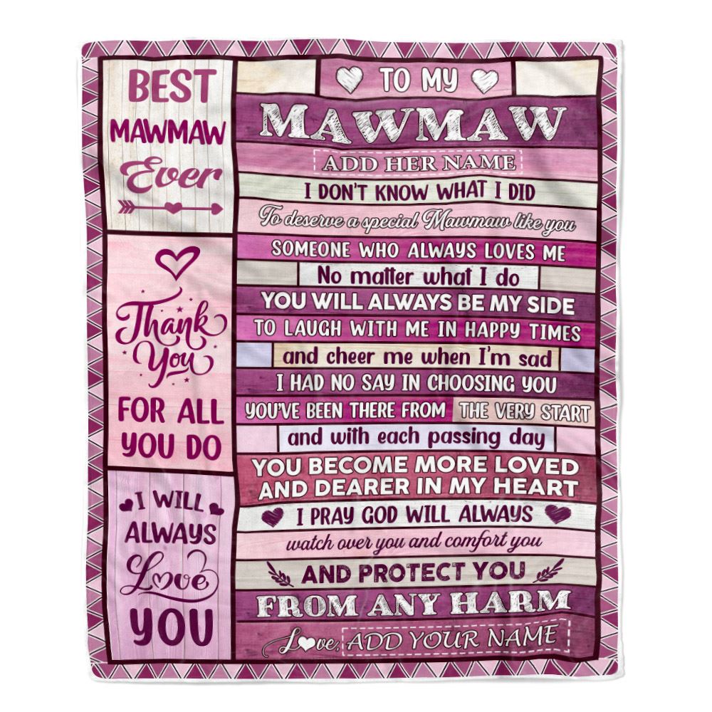 Personalized To My Mawmaw Gifts Blanket From Granddaughter Grandson Wood Thank You For All Gifts For Mawmaw Mothers Day Birthday Christmas Fleece Blanket | siriusteestore