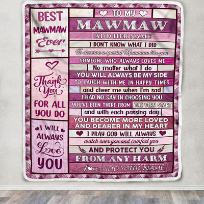 Personalized To My Mawmaw Gifts Blanket From Granddaughter Grandson Wood Thank You For All Gifts For Mawmaw Mothers Day Birthday Christmas Fleece Blanket | siriusteestore