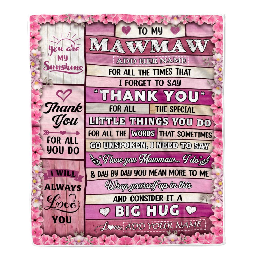 Personalized To My Mawmaw Gifts Blanket From Granddaughter Wood Thank You Best Mawmaw Birthday Gifts Mothers Day Christmas Custom Name Fleece Blanket | siriusteestore