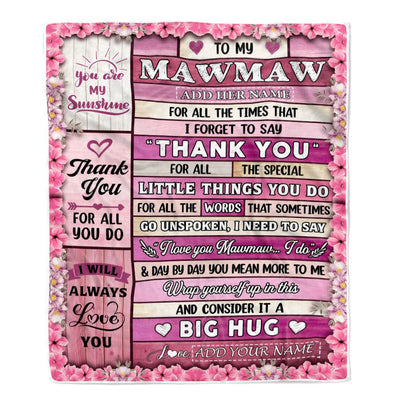 Personalized To My Mawmaw Gifts Blanket From Granddaughter Wood Thank You Best Mawmaw Birthday Gifts Mothers Day Christmas Custom Name Fleece Blanket | siriusteestore