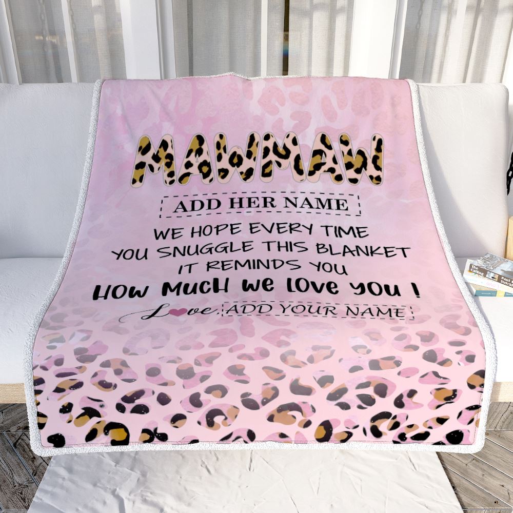Personalized To My Mawmaw Gifts From Granddaughter Blanket Pink Leopard Happy Birthday Gifts For Mawmaw Mothers Day Christmas Customized Fleece Blanket | siriusteestore