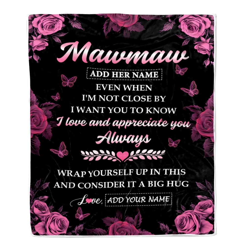 Personalized To My Mawmaw Gifts From Granddaughter Blanket Rose Floral It A Big Hug Birthday Gift Idea For Mawmaw Gifts Christmas Custom Fleece Throw Blanket | siriusteestore