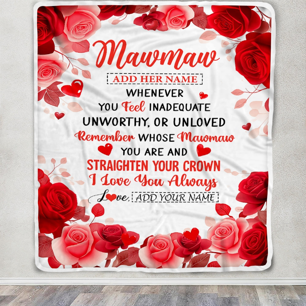Personalized To My Mawmaw Gifts From Granddaughter Grandson Blanket Rose Flower Anniversary Birthday Gifts Mawmaw Mothers Day Christmas Custom Fleece Blanket | siriusteestore