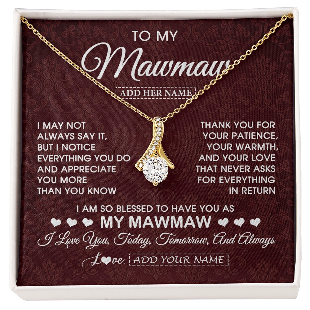 Alluring Beauty Necklace 18K Yellow Gold Finish | 1 | Personalized To My Mawmaw Gifts From Granddaughter Necklace Meaningful Jewelry Pendant Gifts For Mawmaw Mothers Day Birthday Christmas Gift Box Message Card | https://siriusteestore.